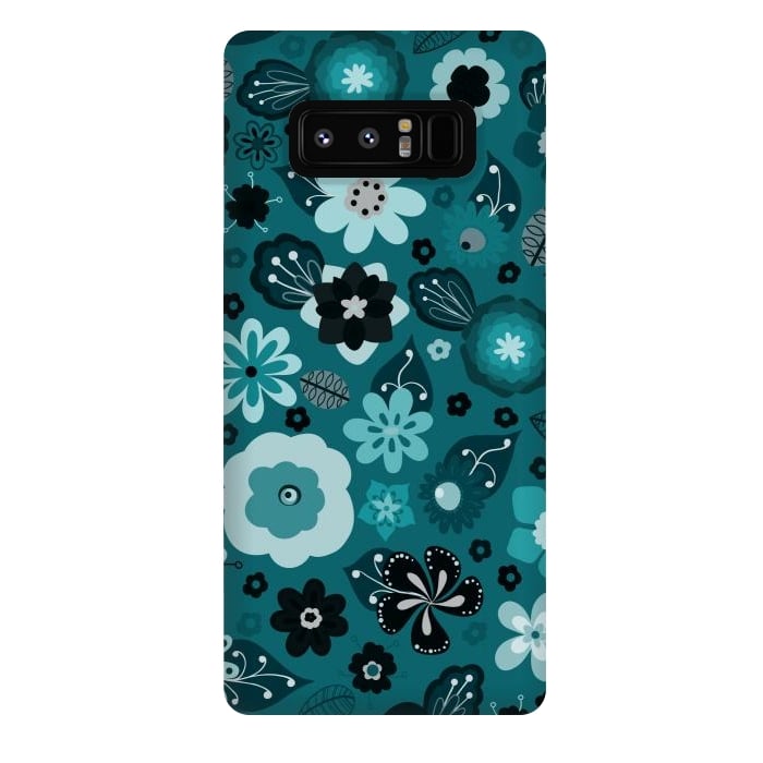 Galaxy Note 8 StrongFit Kitsch 70s Flowers in Monochrome Classic Blue by Paula Ohreen