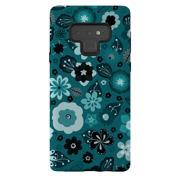 Galaxy Note 9 StrongFit Kitsch 70s Flowers in Monochrome Classic Blue by Paula Ohreen