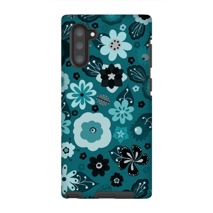 Galaxy Note 10 StrongFit Kitsch 70s Flowers in Monochrome Classic Blue by Paula Ohreen