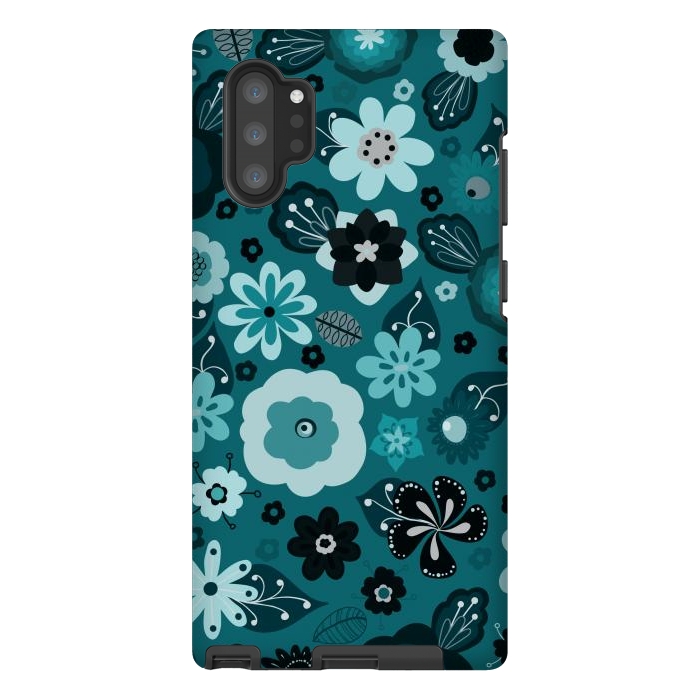 Galaxy Note 10 plus StrongFit Kitsch 70s Flowers in Monochrome Classic Blue by Paula Ohreen