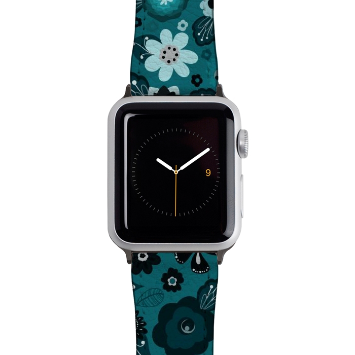 Watch 38mm / 40mm Strap PU leather Kitsch 70s Flowers in Monochrome Classic Blue by Paula Ohreen