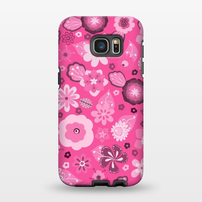 Galaxy S7 EDGE StrongFit Kitsch 70s Flowers in Bright Pink Hues by Paula Ohreen
