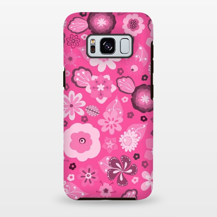 Galaxy S8 plus StrongFit Kitsch 70s Flowers in Bright Pink Hues by Paula Ohreen