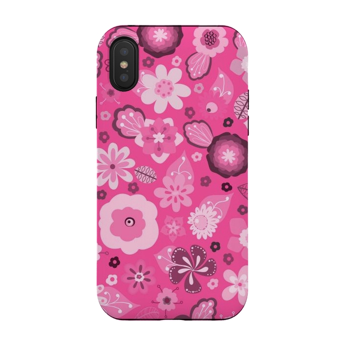 iPhone Xs / X StrongFit Kitsch 70s Flowers in Bright Pink Hues by Paula Ohreen