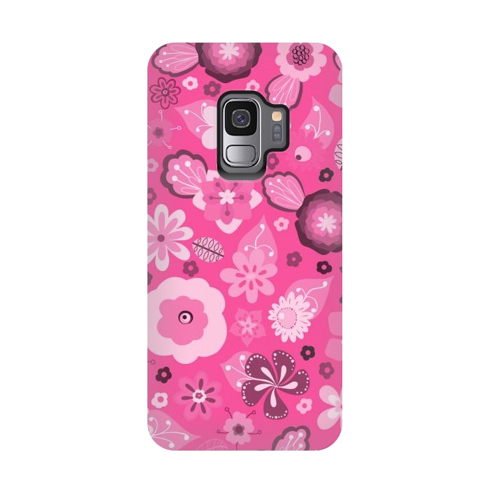 Galaxy S9 StrongFit Kitsch 70s Flowers in Bright Pink Hues by Paula Ohreen