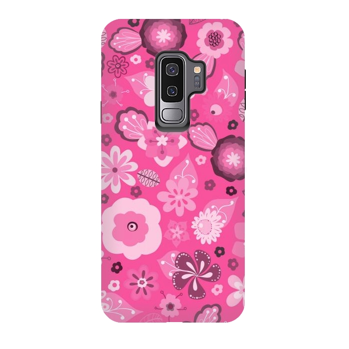 Galaxy S9 plus StrongFit Kitsch 70s Flowers in Bright Pink Hues by Paula Ohreen