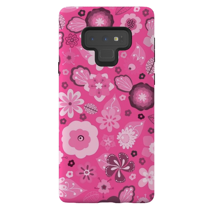 Galaxy Note 9 StrongFit Kitsch 70s Flowers in Bright Pink Hues by Paula Ohreen