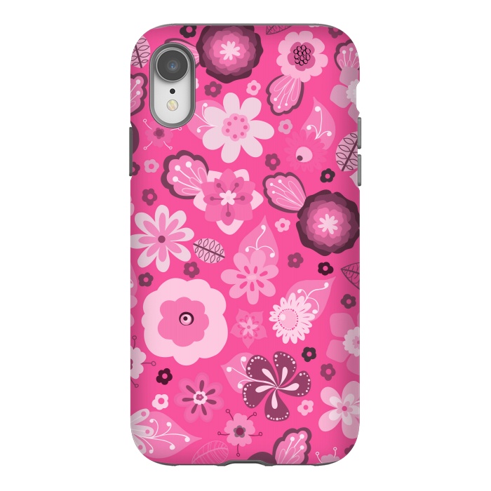 iPhone Xr StrongFit Kitsch 70s Flowers in Bright Pink Hues by Paula Ohreen