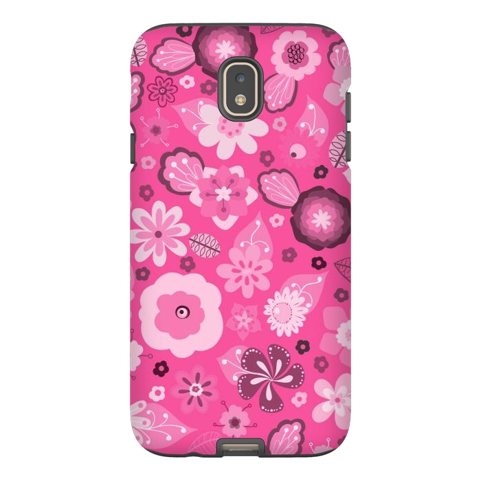 Galaxy J7 StrongFit Kitsch 70s Flowers in Bright Pink Hues by Paula Ohreen