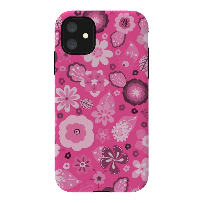 iPhone 11 StrongFit Kitsch 70s Flowers in Bright Pink Hues by Paula Ohreen