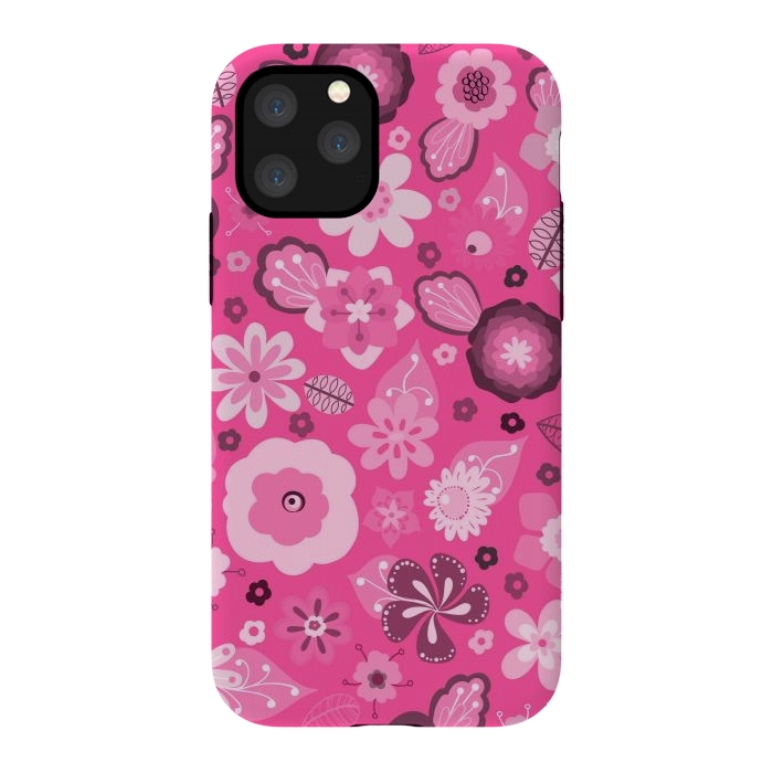 iPhone 11 Pro StrongFit Kitsch 70s Flowers in Bright Pink Hues by Paula Ohreen