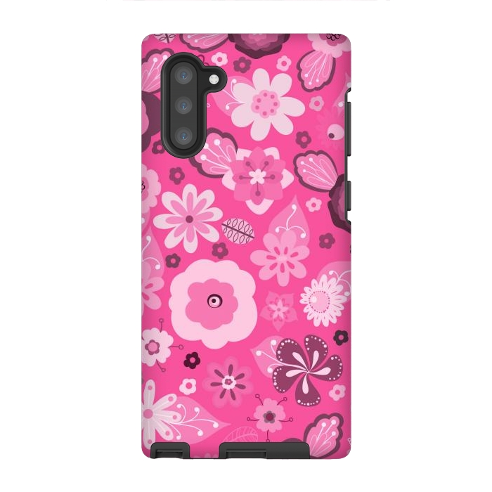 Galaxy Note 10 StrongFit Kitsch 70s Flowers in Bright Pink Hues by Paula Ohreen