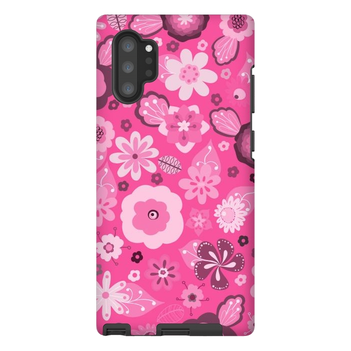 Galaxy Note 10 plus StrongFit Kitsch 70s Flowers in Bright Pink Hues by Paula Ohreen