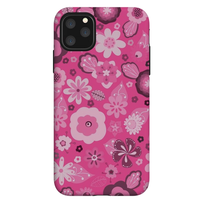 iPhone 11 Pro Max StrongFit Kitsch 70s Flowers in Bright Pink Hues by Paula Ohreen