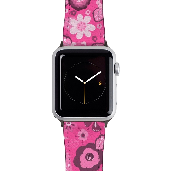 Watch 38mm / 40mm Strap PU leather Kitsch 70s Flowers in Bright Pink Hues by Paula Ohreen