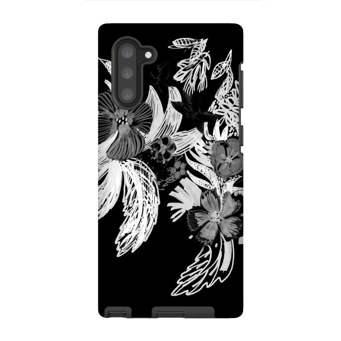 Galaxy Note 10 StrongFit Black and white marker sketched flowers by Oana 