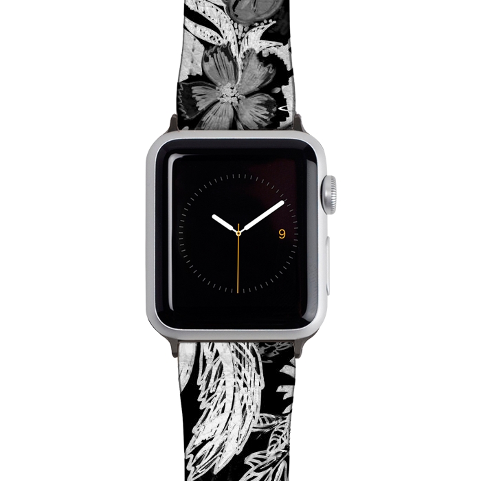 Watch 38mm / 40mm Strap PU leather Black and white marker sketched flowers by Oana 