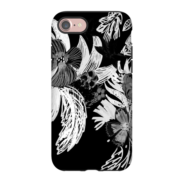 iPhone 7 StrongFit Black and white marker sketched flowers by Oana 