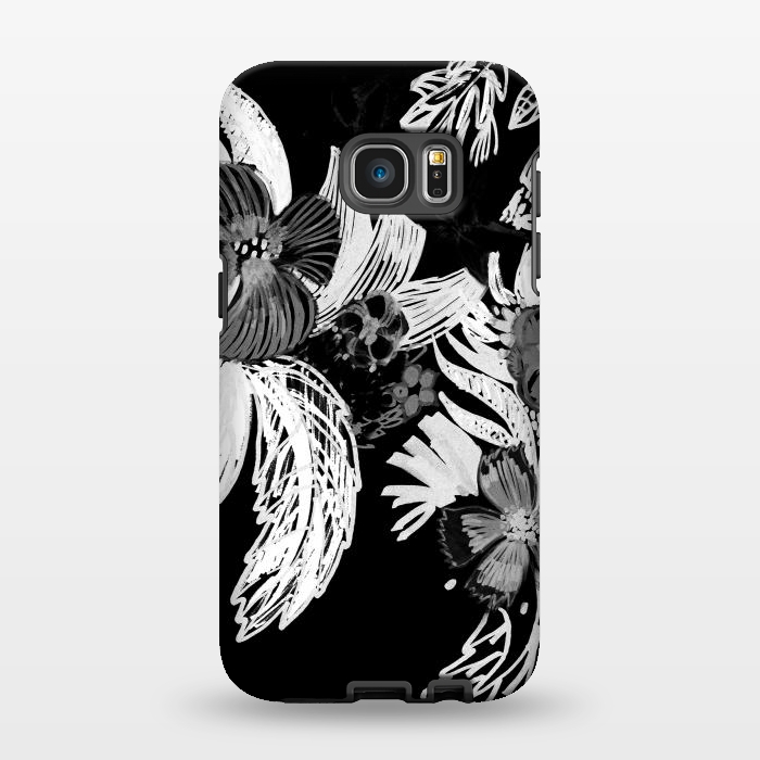 Galaxy S7 EDGE StrongFit Black and white marker sketched flowers by Oana 