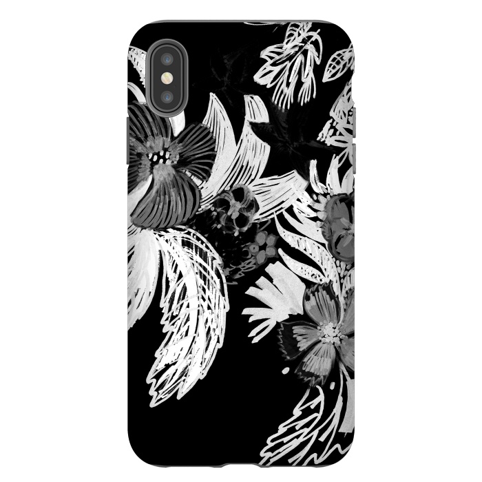 iPhone Xs Max StrongFit Black and white marker sketched flowers by Oana 