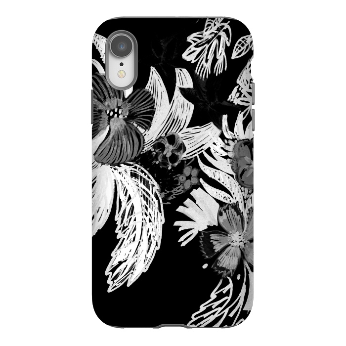 iPhone Xr StrongFit Black and white marker sketched flowers by Oana 