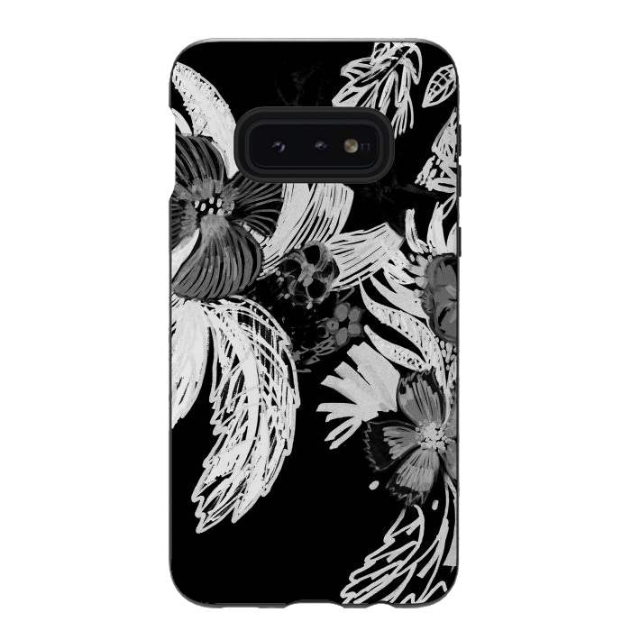 Galaxy S10e StrongFit Black and white marker sketched flowers by Oana 