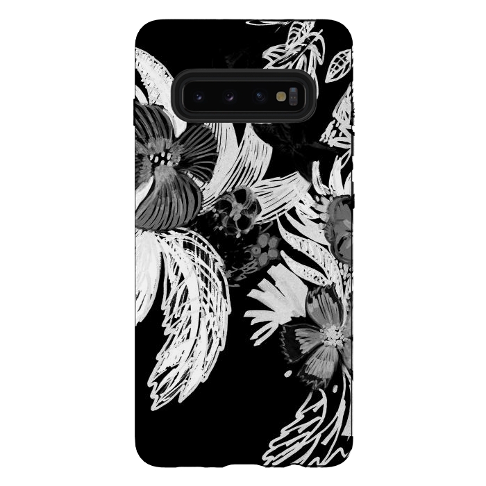 Galaxy S10 plus StrongFit Black and white marker sketched flowers by Oana 