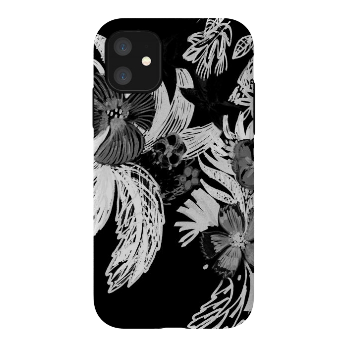 iPhone 11 StrongFit Black and white marker sketched flowers by Oana 