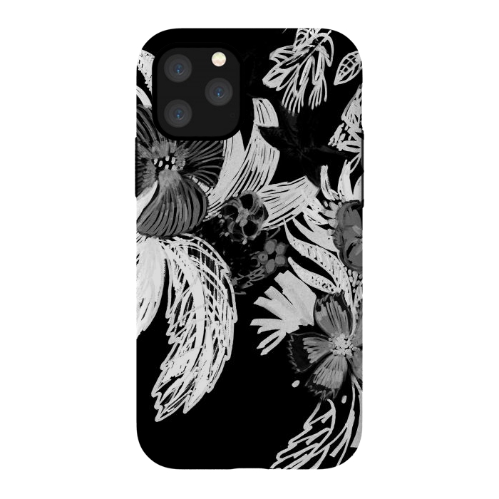 iPhone 11 Pro StrongFit Black and white marker sketched flowers by Oana 