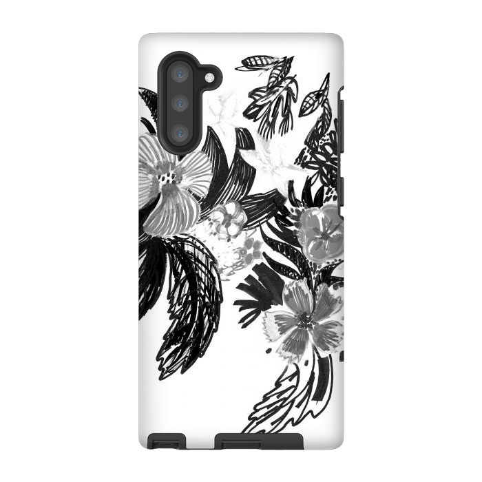 Galaxy Note 10 StrongFit Black ink sketched flowers by Oana 