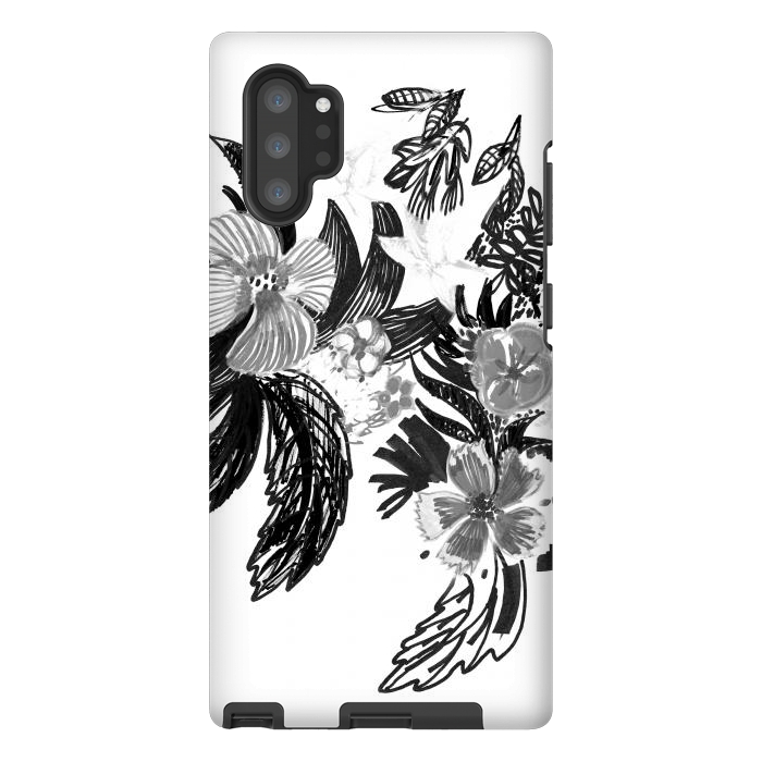 Galaxy Note 10 plus StrongFit Black ink sketched flowers by Oana 
