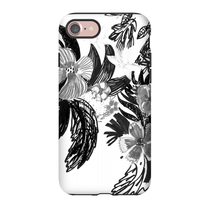 iPhone 7 StrongFit Black ink sketched flowers by Oana 
