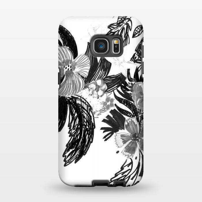 Galaxy S7 EDGE StrongFit Black ink sketched flowers by Oana 