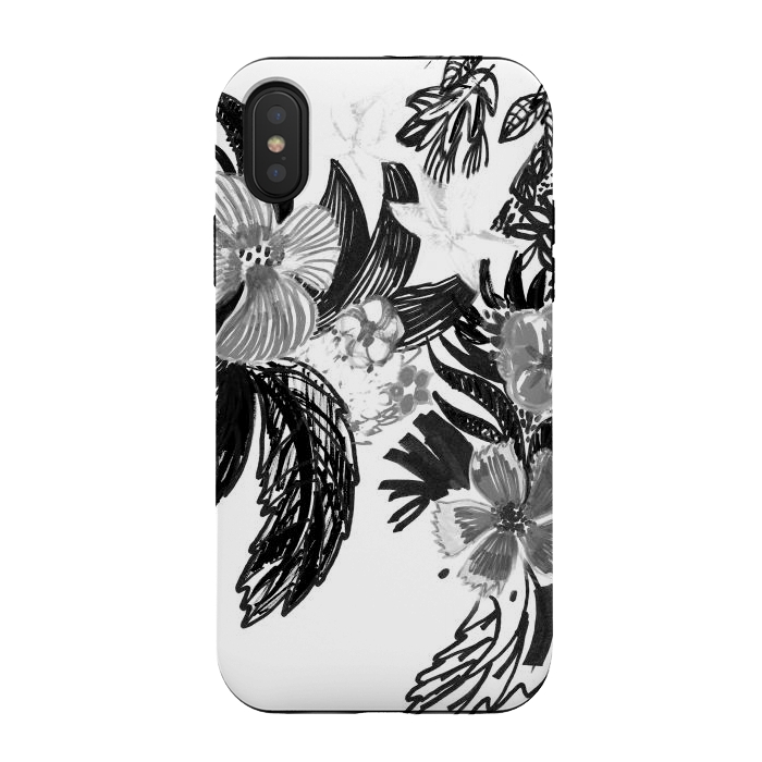 iPhone Xs / X StrongFit Black ink sketched flowers by Oana 