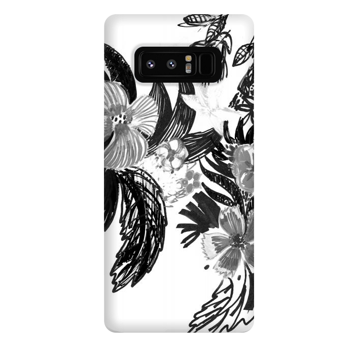 Galaxy Note 8 StrongFit Black ink sketched flowers by Oana 