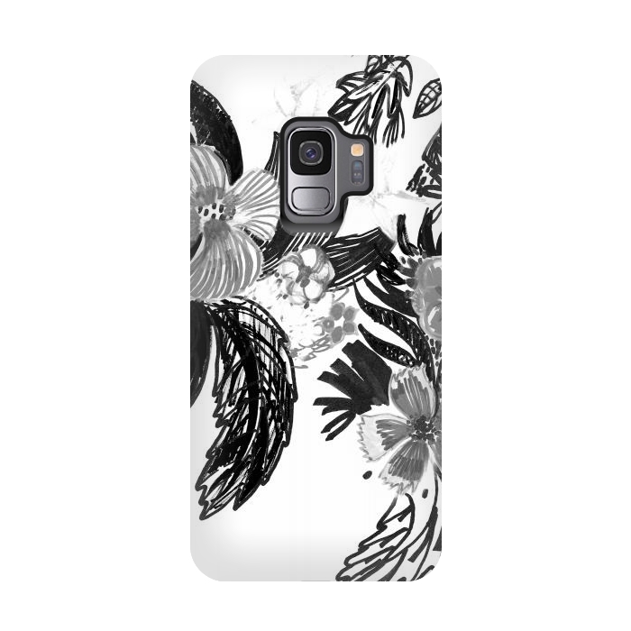 Galaxy S9 StrongFit Black ink sketched flowers by Oana 