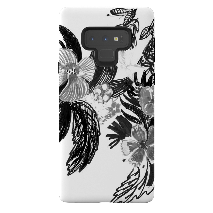 Galaxy Note 9 StrongFit Black ink sketched flowers by Oana 