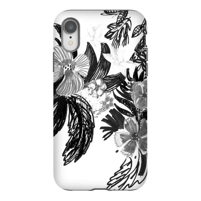 iPhone Xr StrongFit Black ink sketched flowers by Oana 