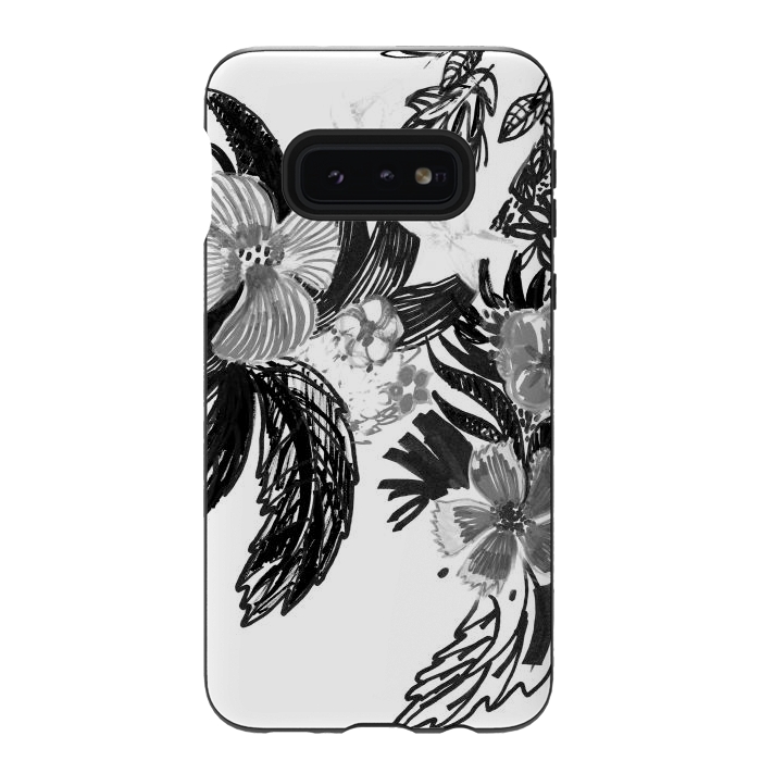 Galaxy S10e StrongFit Black ink sketched flowers by Oana 