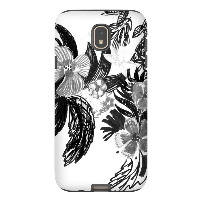 Galaxy J7 StrongFit Black ink sketched flowers by Oana 