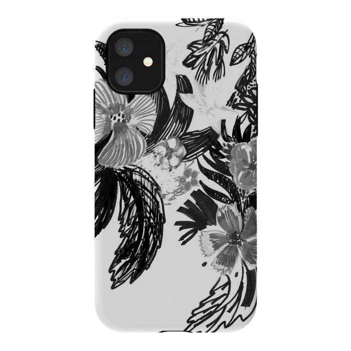 iPhone 11 StrongFit Black ink sketched flowers by Oana 