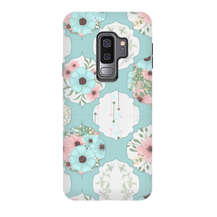 Galaxy S9 plus StrongFit BLUE FLORAL PATCHWORK  by MALLIKA