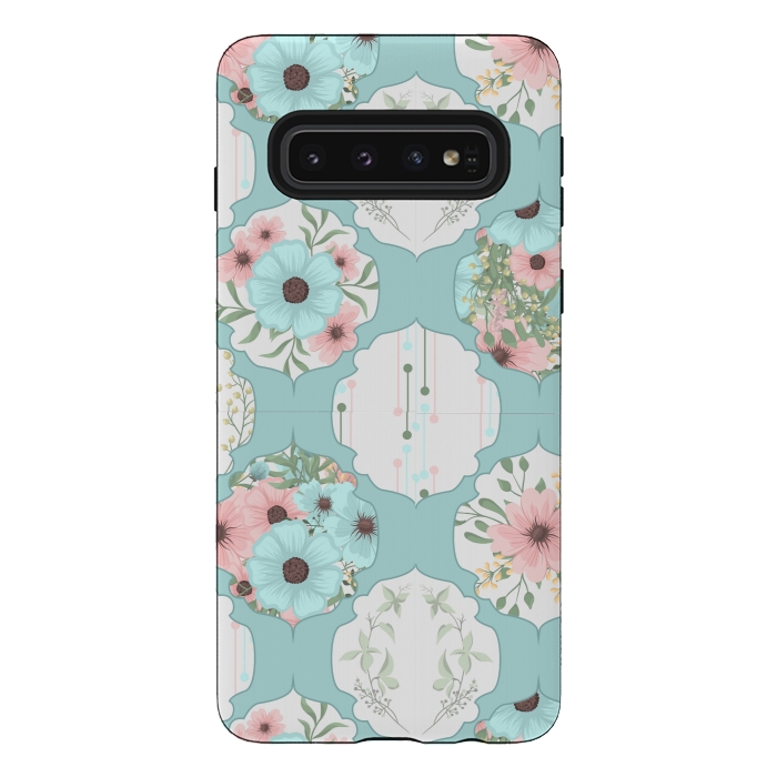 Galaxy S10 StrongFit BLUE FLORAL PATCHWORK  by MALLIKA