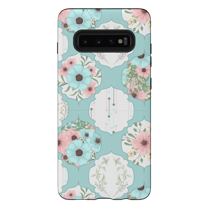 Galaxy S10 plus StrongFit BLUE FLORAL PATCHWORK  by MALLIKA