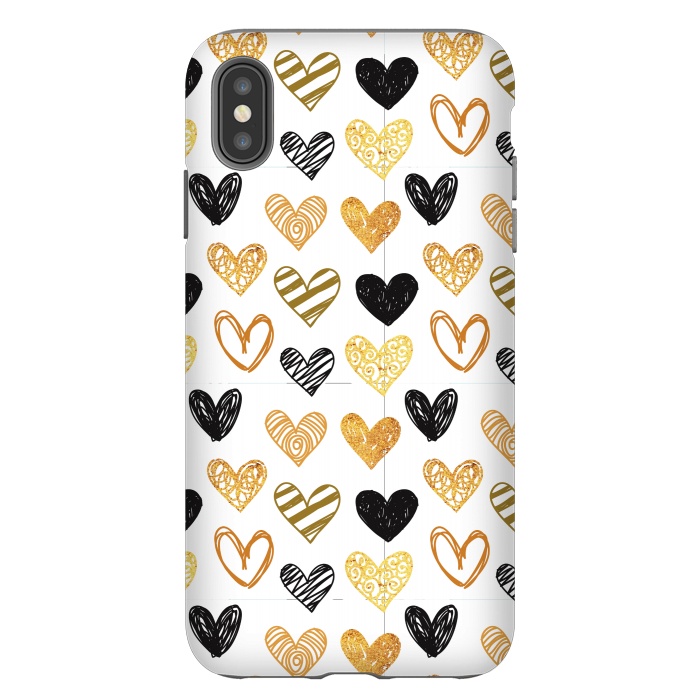 iPhone Xs Max StrongFit BLACK GOLDEN HEARTS PATTERN by MALLIKA