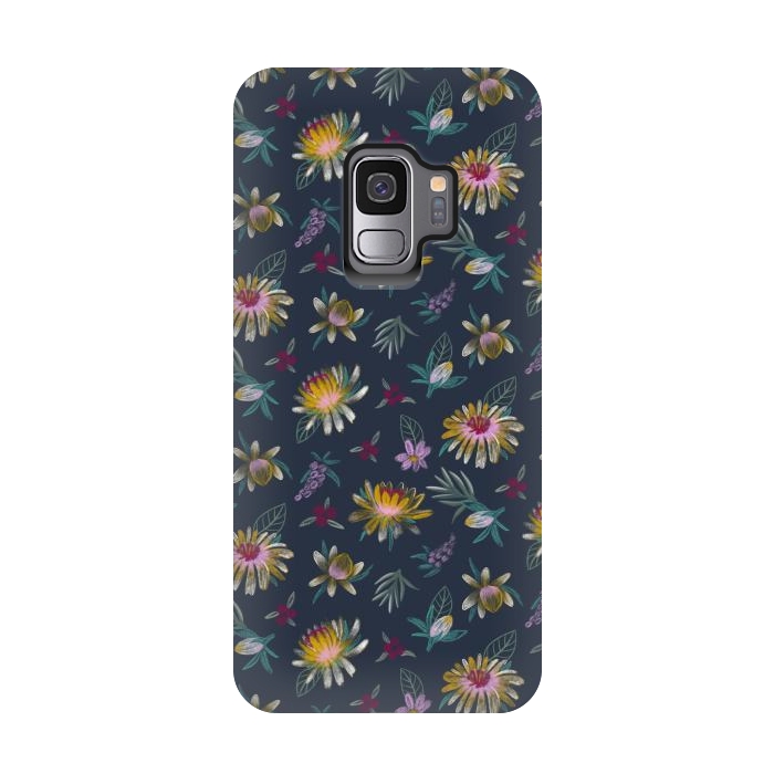 Galaxy S9 StrongFit Blue Floral by Tishya Oedit