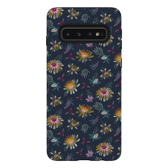 Galaxy S10 StrongFit Blue Floral by Tishya Oedit
