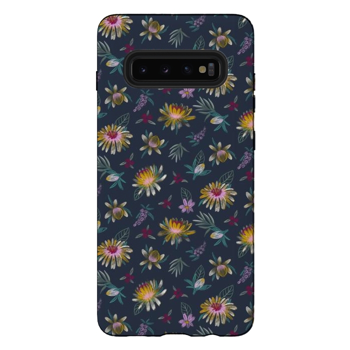 Galaxy S10 plus StrongFit Blue Floral by Tishya Oedit