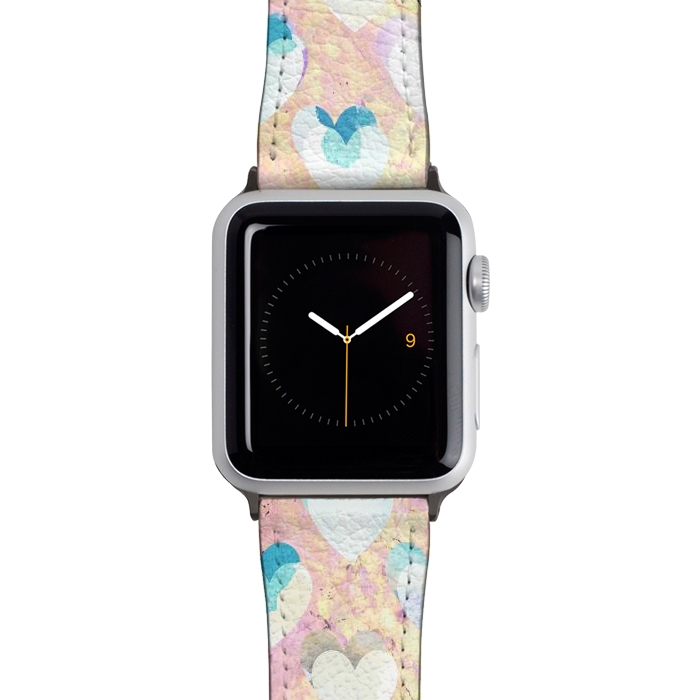 Watch 38mm / 40mm Strap PU leather Pastel painted hearts on pink marble Valentine by Oana 