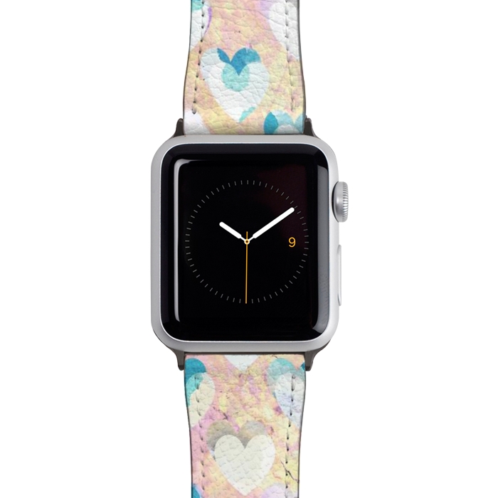 Watch 42mm / 44mm Strap PU leather Pastel painted hearts on pink marble Valentine by Oana 